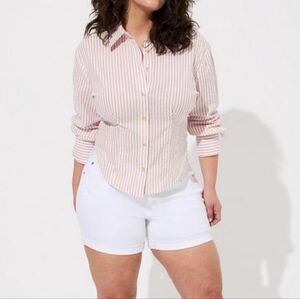 New torrid Shirt Button Up Crop‎ Cotton Striped Long Sleeve Dusty Rose size 4X